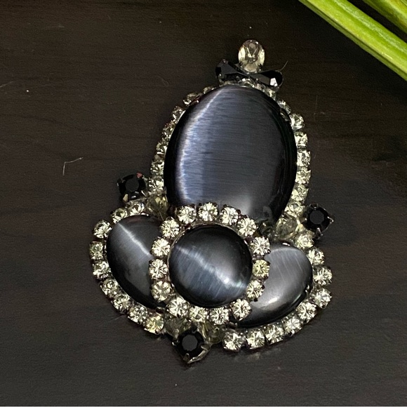 Stunning Vintage Black Cat Eye Moonstone Large Heavy Revival Brooch 66.5g - Picture 2 of 12